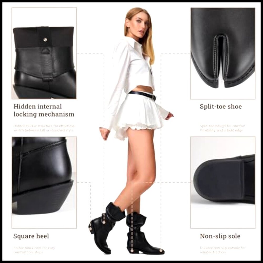 Split Toe Tabi Western Booties Convertible Slouch… - image 6